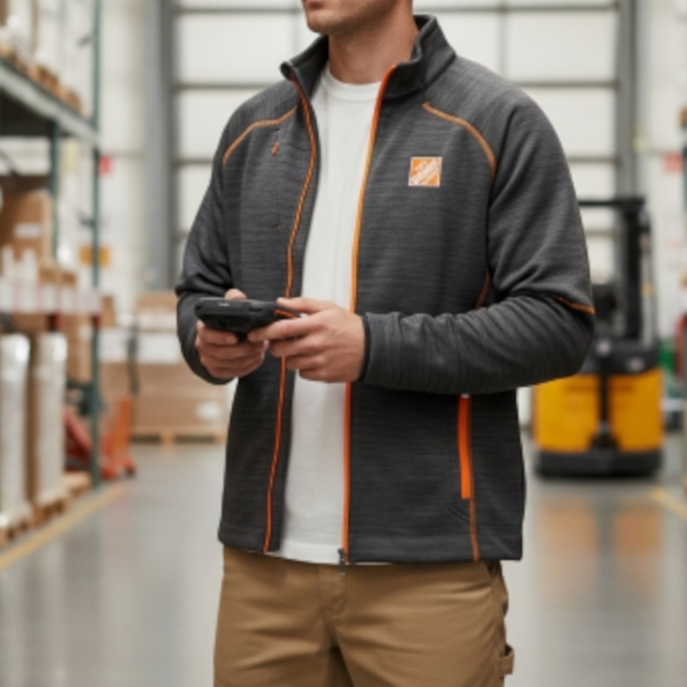 North End Men's Bonded Fleece Jacket - Carbon/Orange Soda size MED